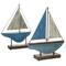 Set of 2 Blue Metal Coastal Sail Boat Sculpture, 17&#x22;, 16&#x22;